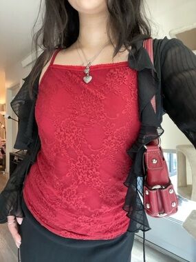 Y2K Red Lace Camisole - Feminine Layering Cami